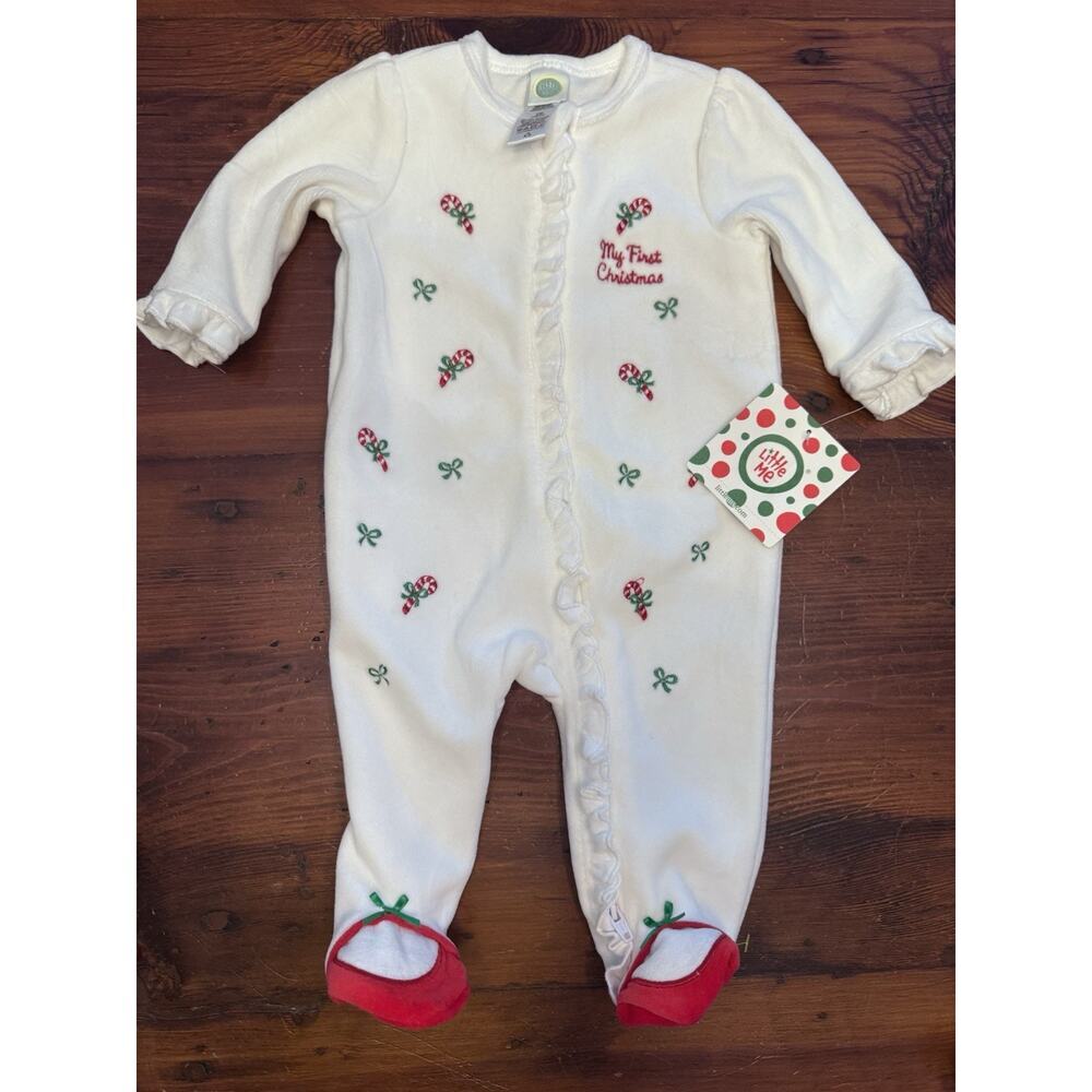 Little Me My First Christmas Velour Embroidered Footie Girls Sz 3 Months NWT